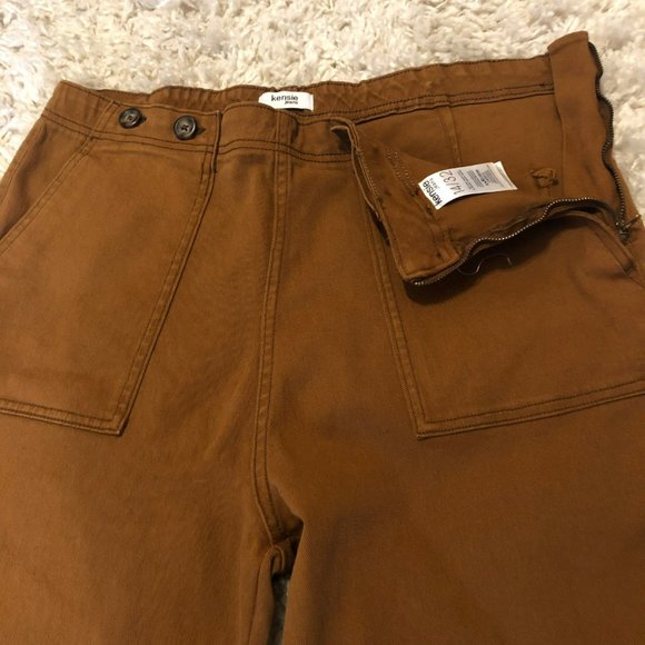 Kensie Pants 14/32 Brown High Waist Wide Leg Pockets Boho Jeans Crop/Ankle - Picture 4 of 14
